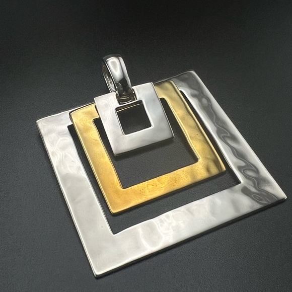 Robert Lee Morris RLM Studio Sterling 925 & Brass Modernist Square Pendant - Picture 6 of 10